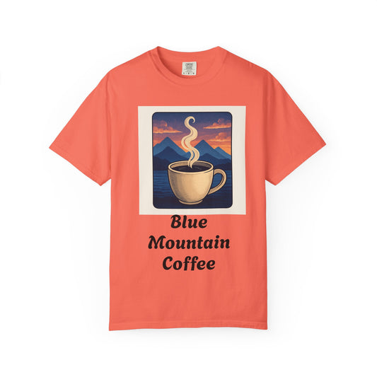 Blue Mountain Coffee T-Shirt — Vintage Sunrise Coffee Cup Tee