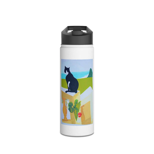 Stainless Steel Water Bottle – Felix the Feral Jamaican Cat Front View
