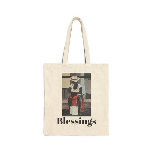 Blessings Canvas Tote Bag — Vintage Woman Illustration Grocery & Everyday Market Tote